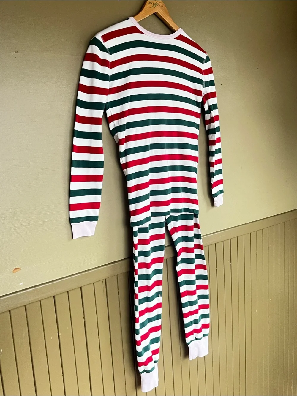 Crewcuts Striped 2 Piece Pajamas size 14 pink red green white Christmas holiday